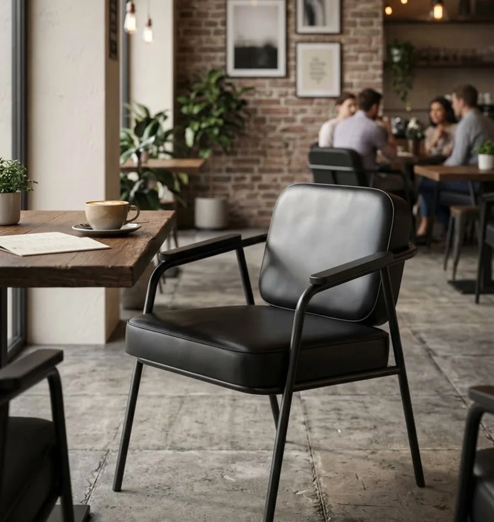 Кресло ST002 в черной экокоже для интерьеров кафе и HoReCa